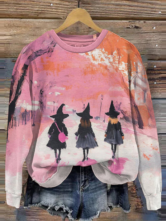 Witch In October We Wear Pink Cozy Sweatshirt