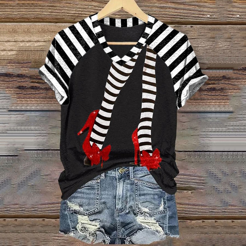 Classic Ruby Red Shoes Halloween Witch Legs Painting V-Neck T-Shirt