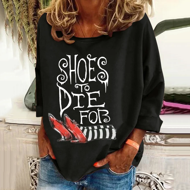 Women's Classic Ruby Red Shoes To Die For Pattern Print Long Sleeve T-Shirt