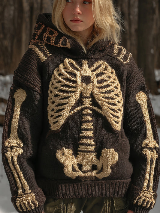 Vintage Halloween Anatomy Chunky Knitted Hooded Sweater