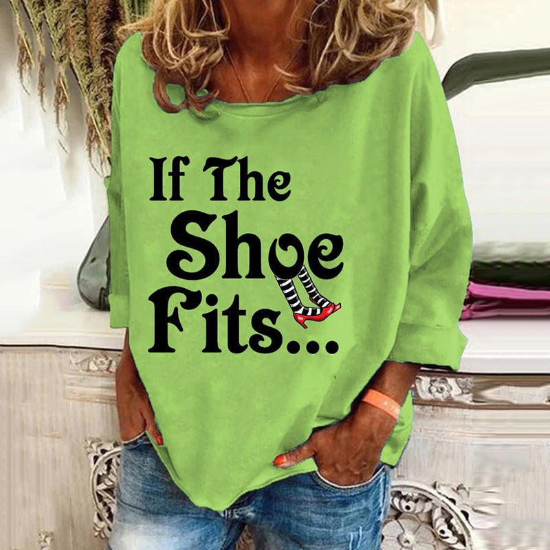 Women's Halloween Witch If The Shoe Fits Classic Ruby Red Shoes Pattern Print Long Sleeve T-Shirt
