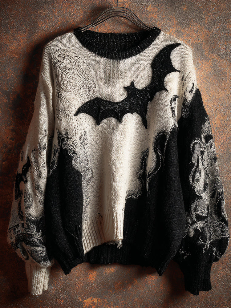 Halloween Bat Black And White Contrast Women's Sweater