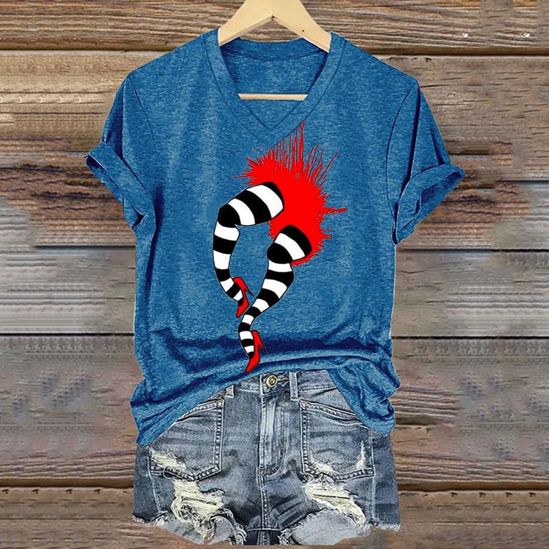 Classic Ruby Red Shoes Halloween Witch Legs Bloody Painting V-Neck T-Shirt