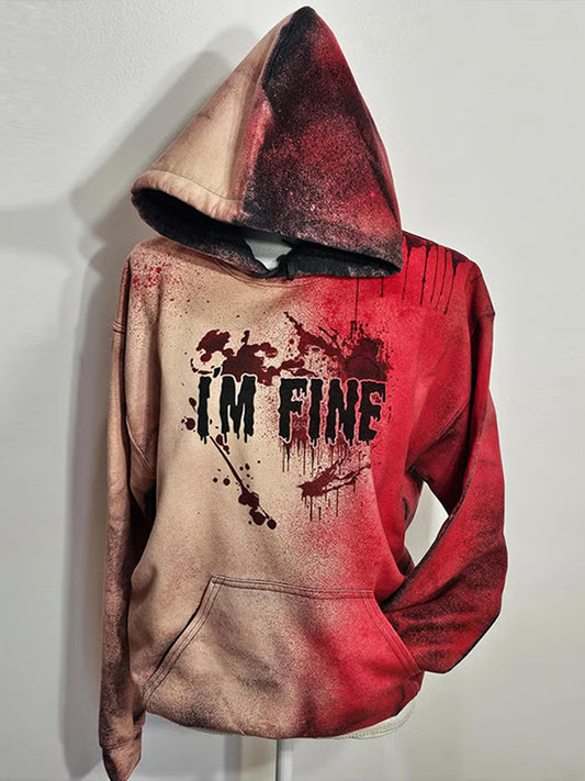 Unisex Vintage Bloody "i Am Fine" Hoodie