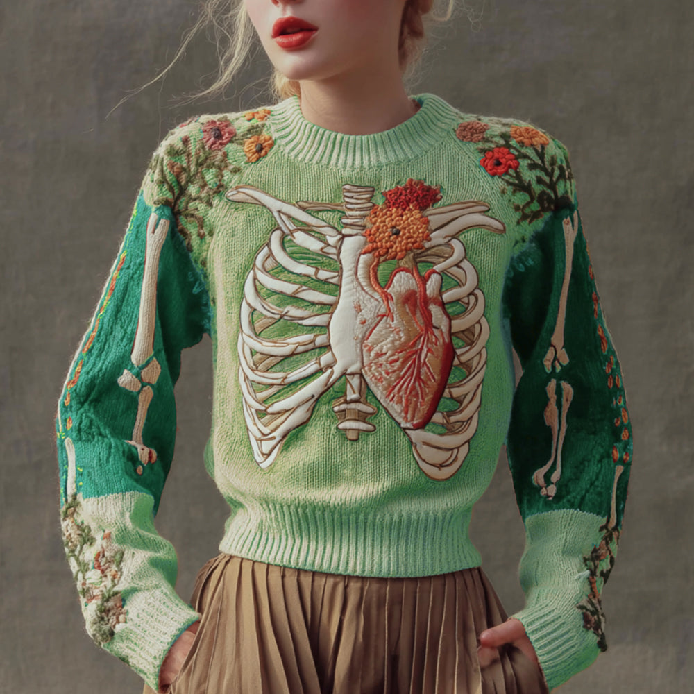 Halloween Antique Human Anatomy Splicing Knitted Sweater