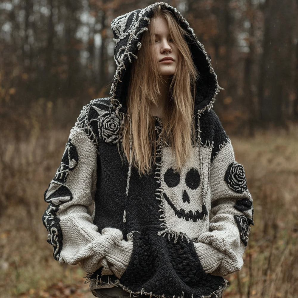 Women's Funny Smiley Face Black And White Hooded Sweater
