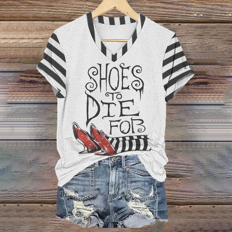 Classic Ruby Red Shoes To Die For Pattern Halloween Witch Legs Painting V-Neck T-Shirt