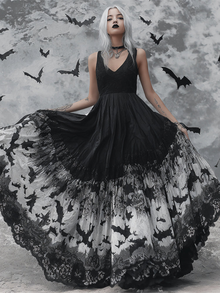 Halloween Bat Lace Gothic Art Women's Vest Maxi Dress