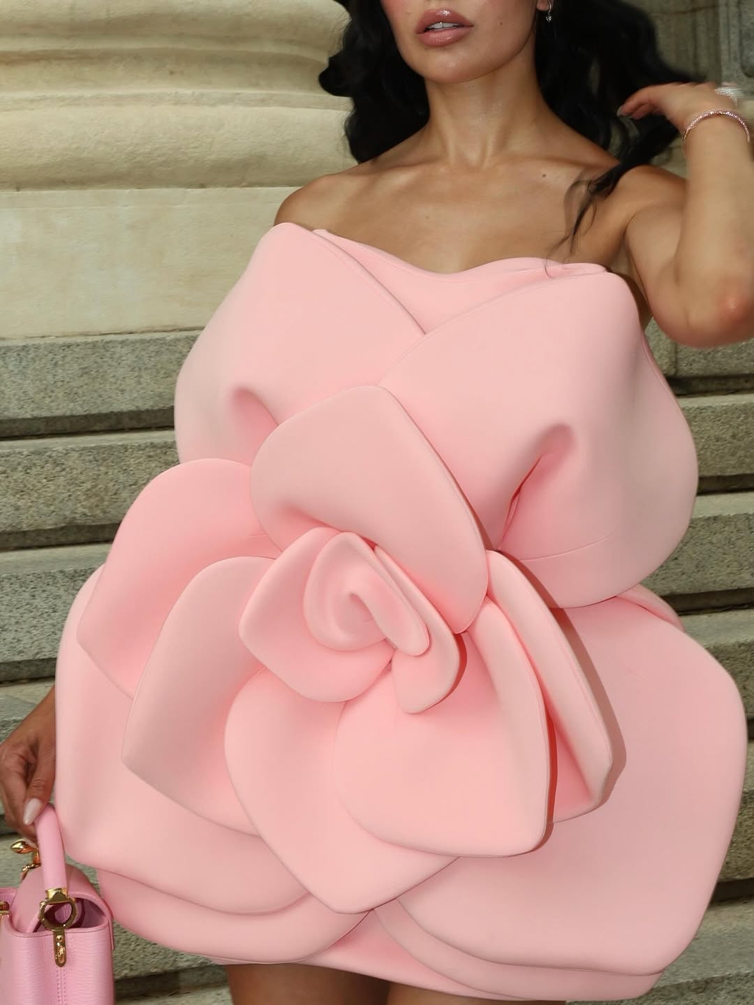 Pink Strapless 3D Flower Mini Dress