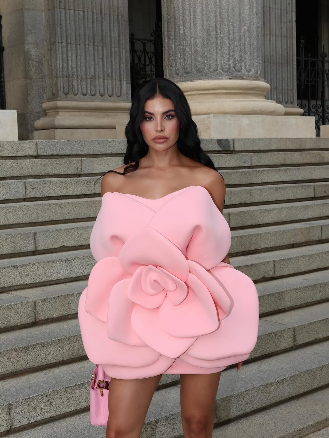 Pink Strapless 3D Flower Mini Dress