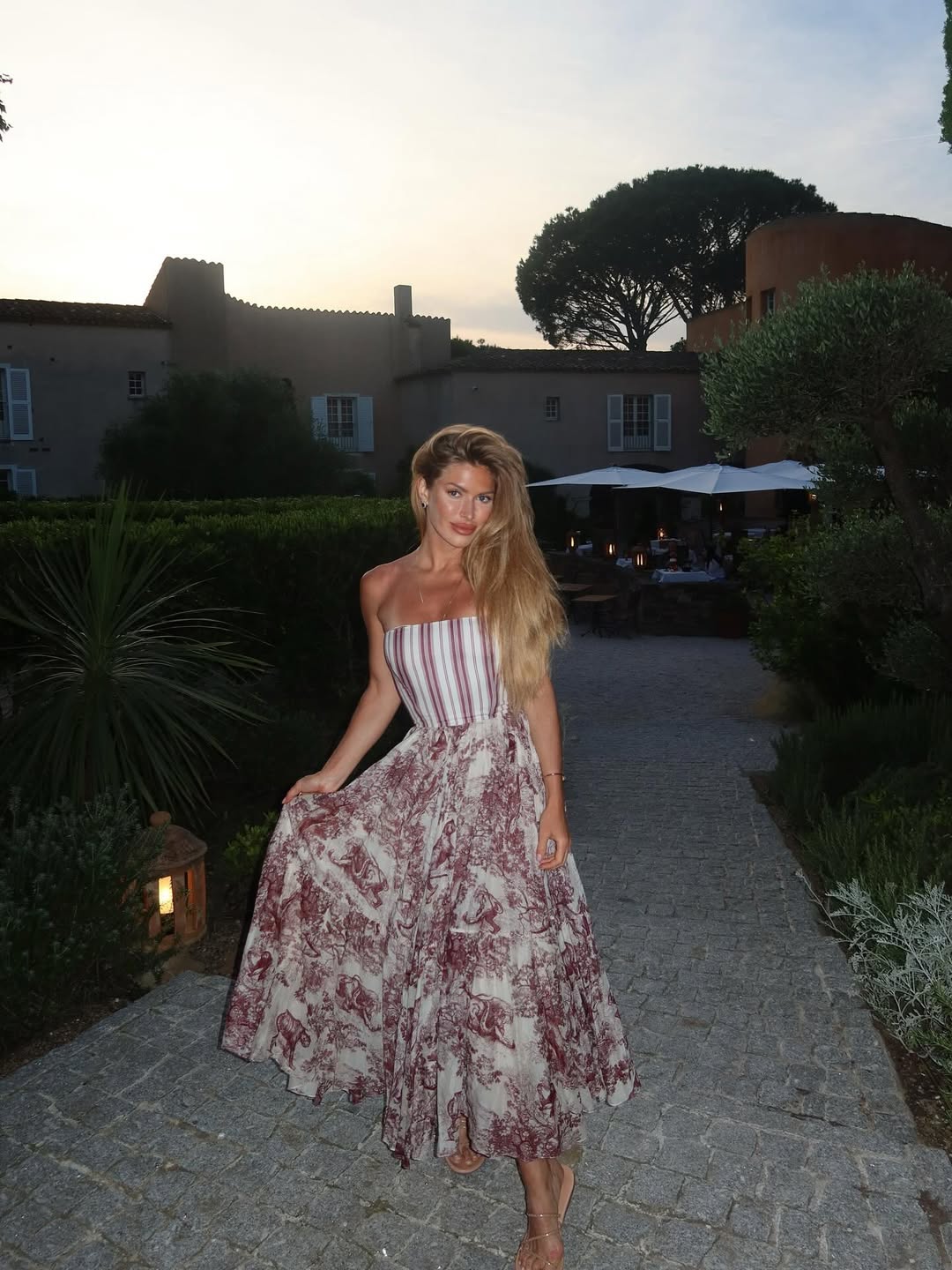 Striped Bodice Floral Maxi Dress