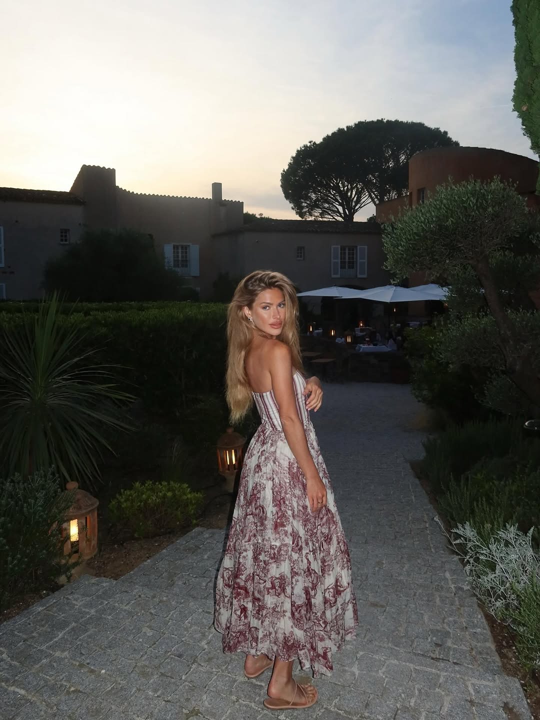 Striped Bodice Floral Maxi Dress