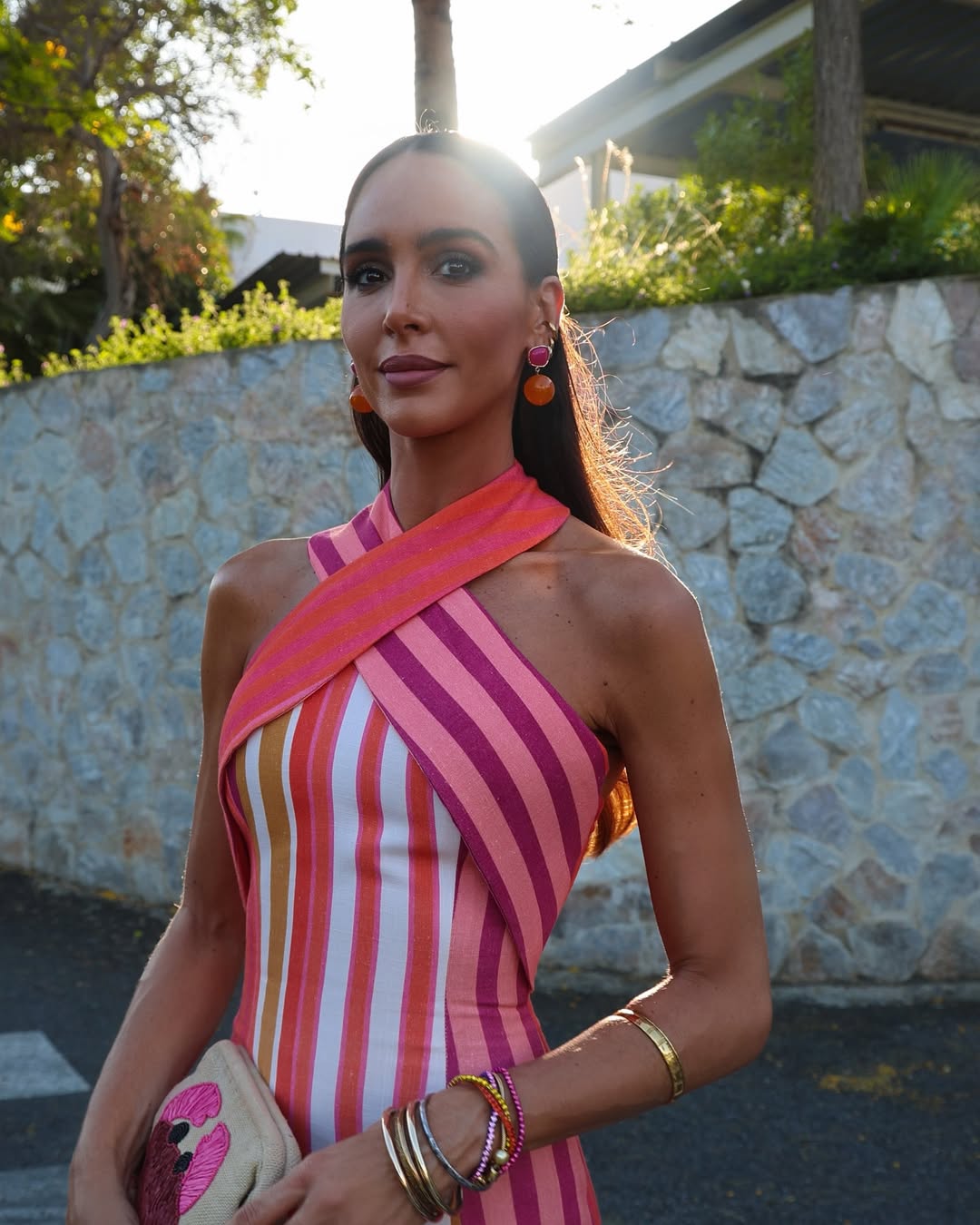 Pink & White Striped Halter Maxi Dress