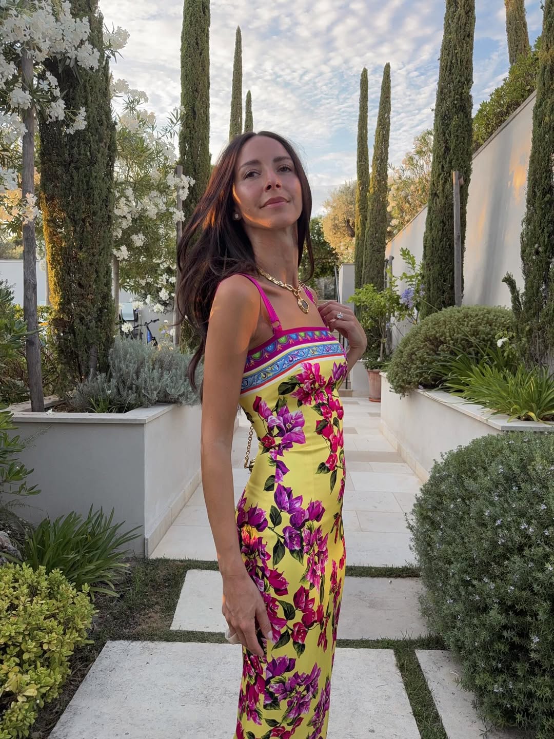 Yellow Floral Print Strapless Midi Dress