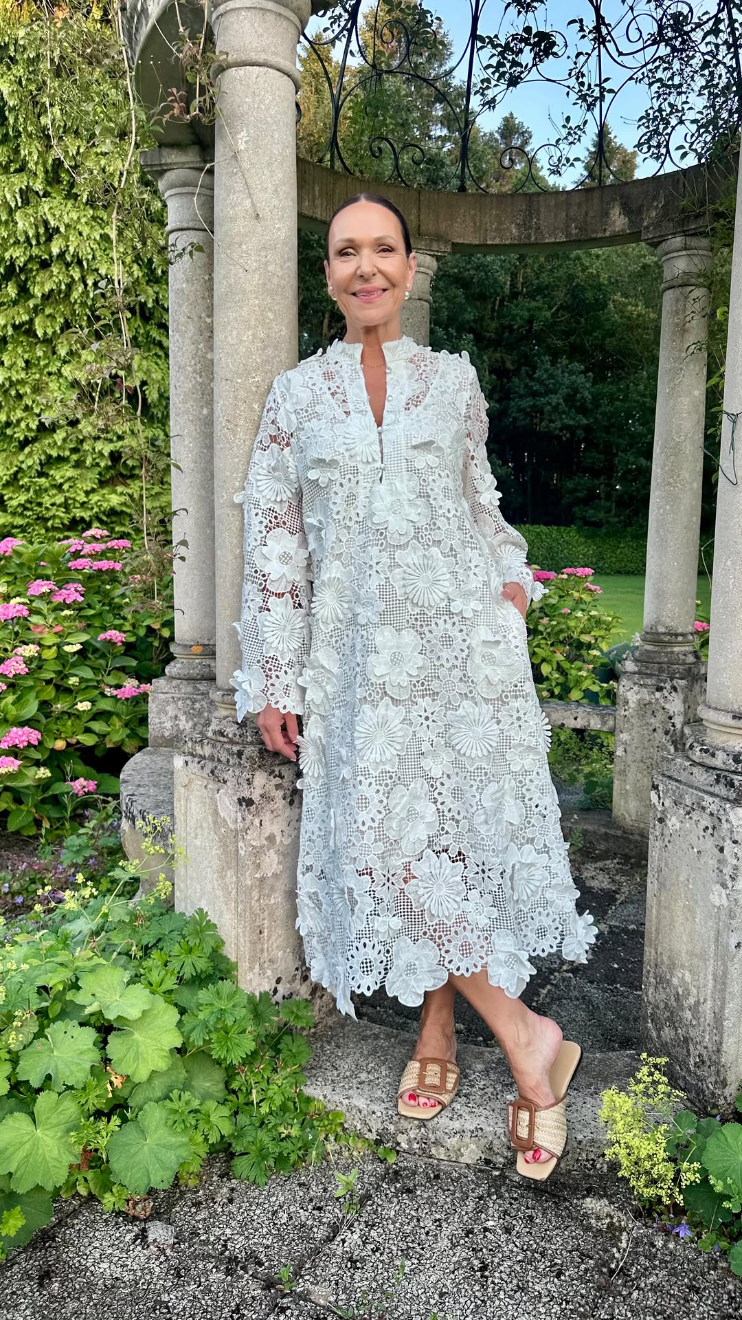 White 3D Floral Lace Maxi Dress