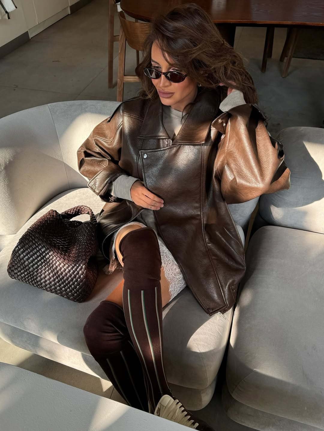 Brown Faux Leather Moto Jacket