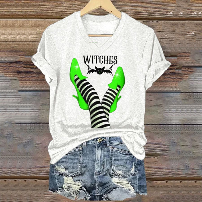 Classic Ruby Shoes Halloween Witch Legs Painting V-Neck T-Shirt