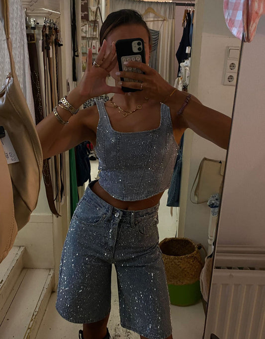 Sparkly denim corset top