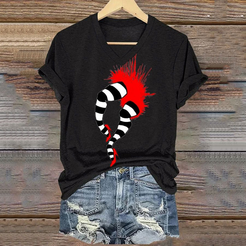 Classic Ruby Red Shoes Halloween Witch Legs Bloody Painting V-Neck T-Shirt