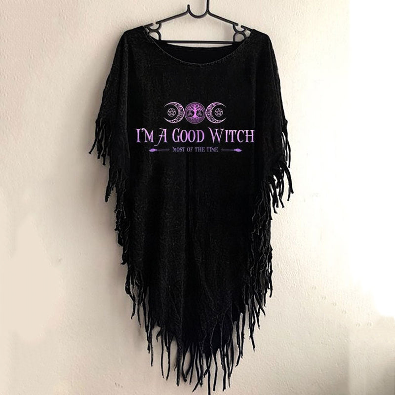 Women's Funny Halloween I'm A Good Witch Fringed Top