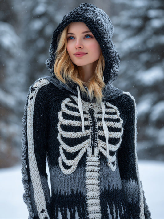 Day Of The Dead Skeleton Women's Knit Hooded Sweater