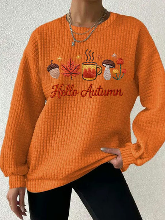 Women's Casual Autumn Maple Leaf Pumpkin Checkered Sweatshirt
