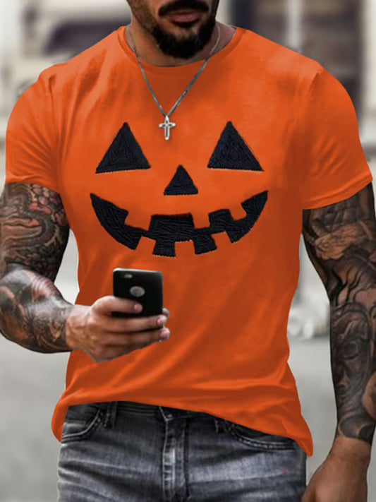 Men's Autumn Halloween Ghost Smiling Face Printed T-shirt