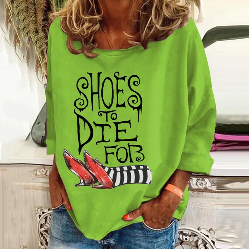Women's Classic Ruby Red Shoes To Die For Pattern Print Long Sleeve T-Shirt