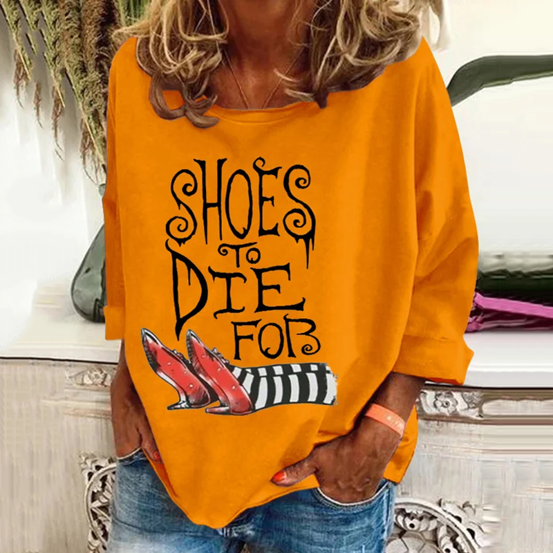 Women's Classic Ruby Red Shoes To Die For Pattern Print Long Sleeve T-Shirt