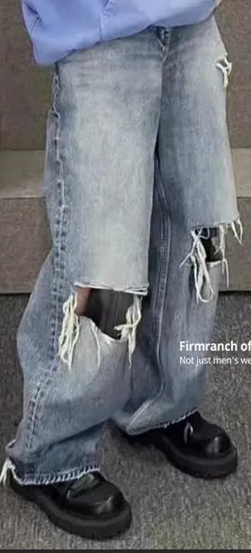 Light Blue Distressed Wide - Leg Jeans