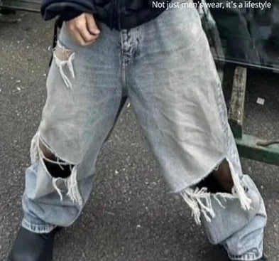 Light Blue Distressed Wide - Leg Jeans