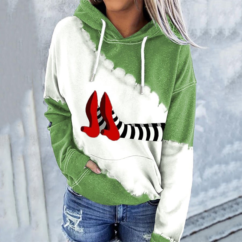 Women's Classic Ruby Red Shoes Halloween Witch Legs Art Print Casual Hoodie