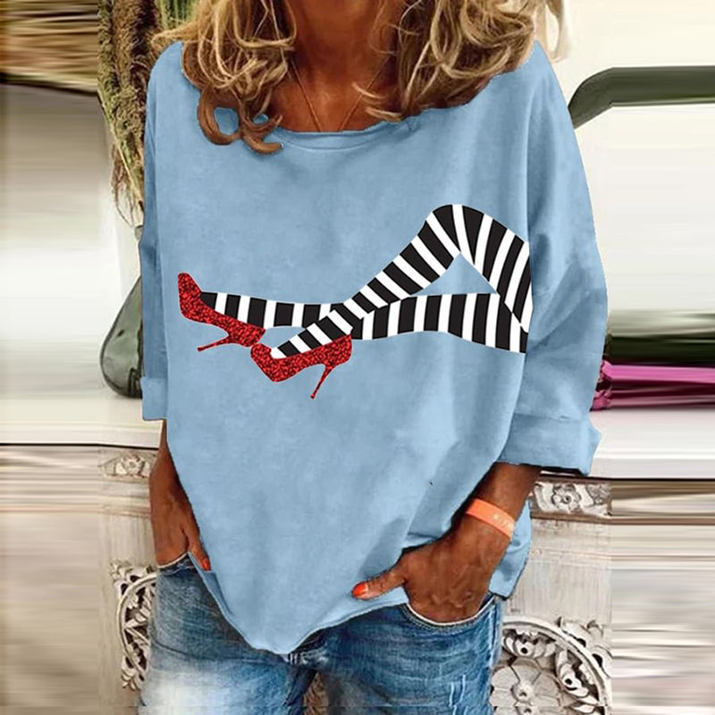 Women's Halloween Red Shoes Pattern Print Long Sleeve T-Shirt