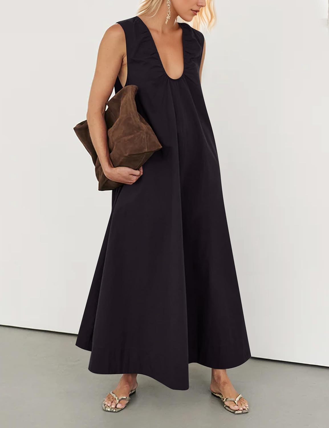Sleeveless V - Neck Maxi Dress
