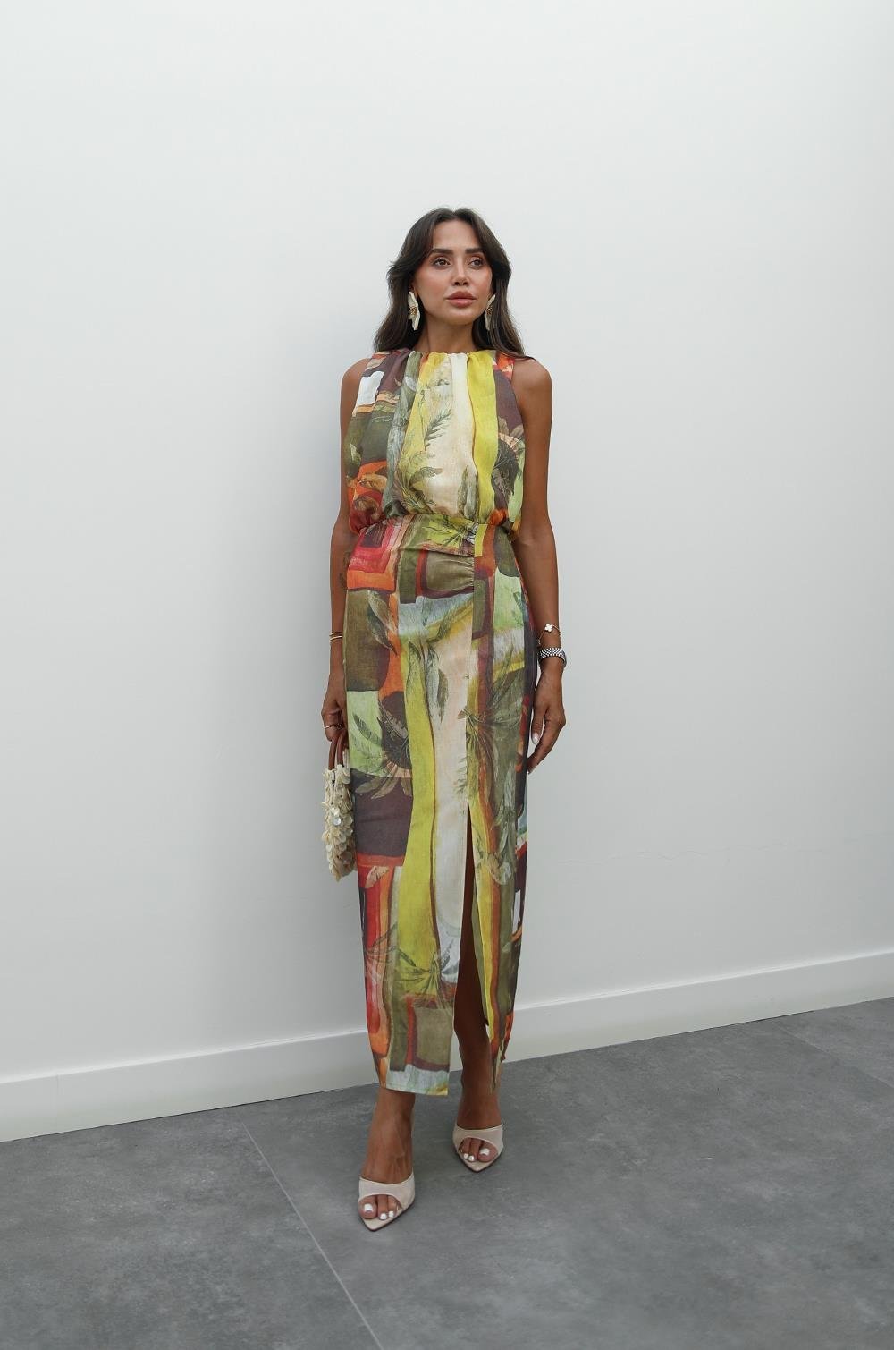 Sleeveless Abstract - Print Maxi Dress