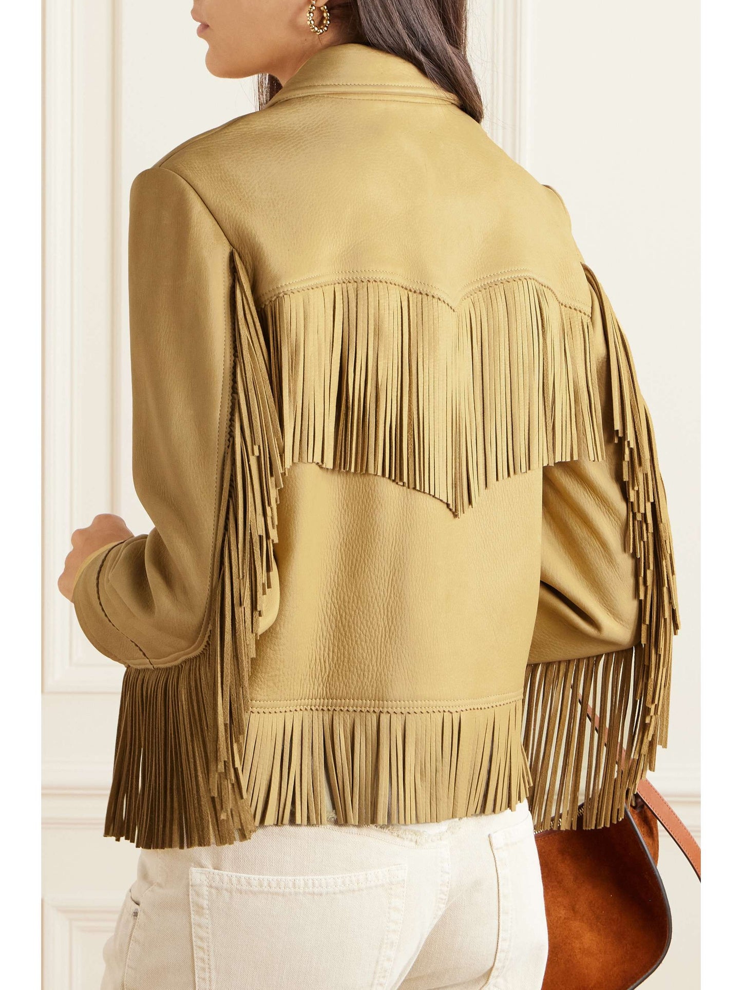 Light Yellow Fringe Leather Jacket