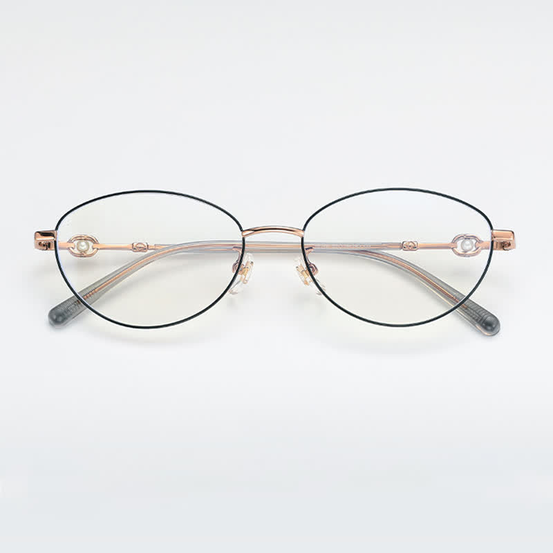 Spykay™ EG26731 Fashion Lightweight Oval Titanium Frame Anti-blue Light Pearl Decor Glasses