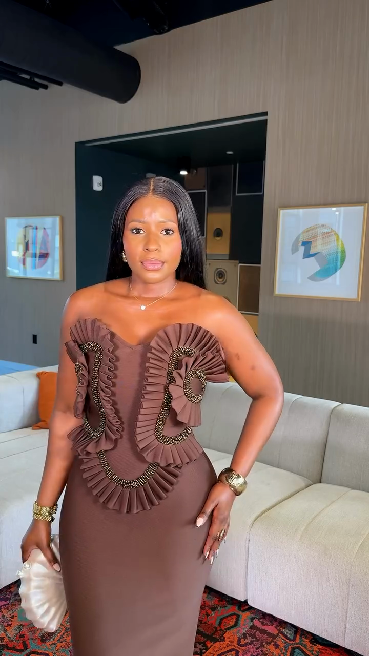 Ruffled Strapless Maxi Evening Dress