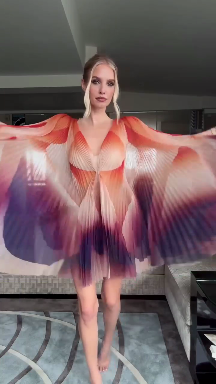 Ombre Pleated Mini Dress with Flutter Sleeves