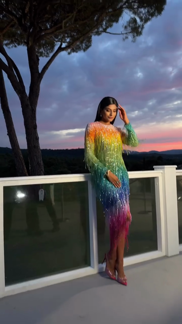 Rainbow Fringe Sequin Dress