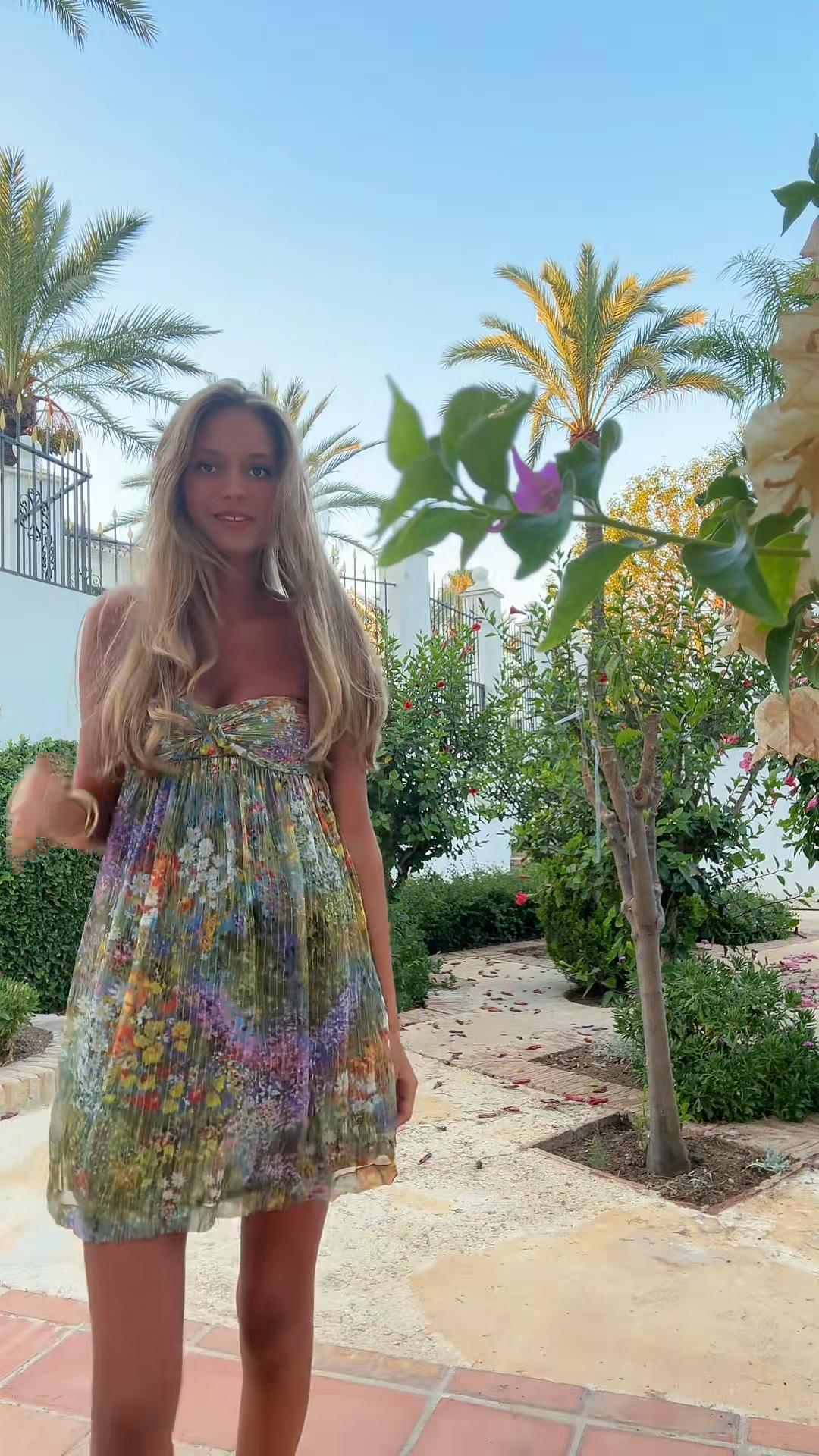 Multicolored Floral Print Strapless Mini Dress