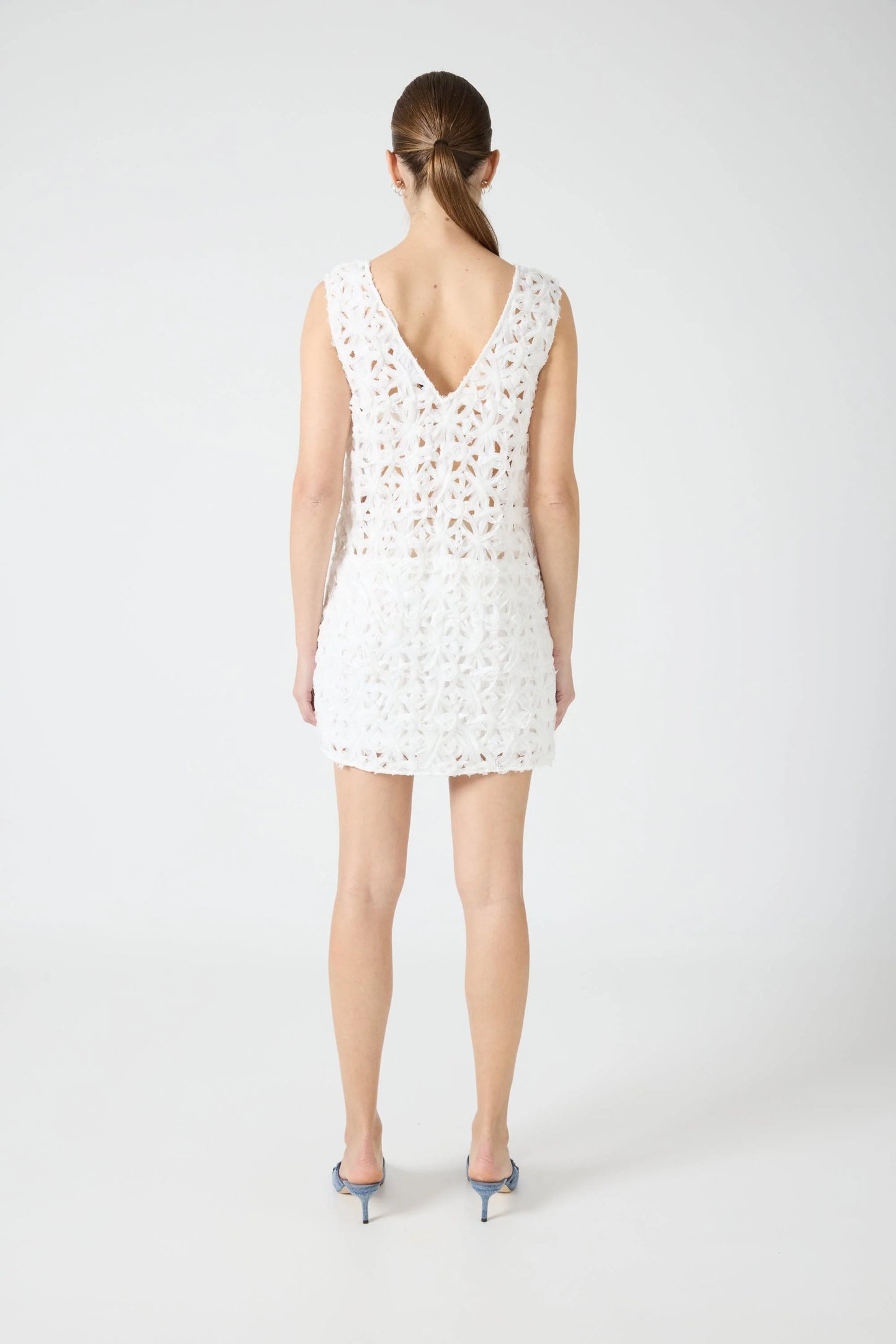 White Crochet Sleeveless Mini Dress