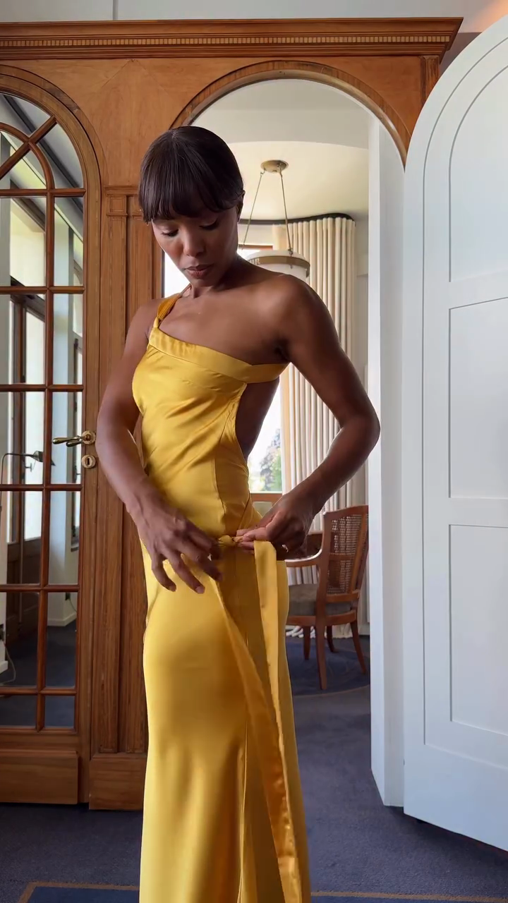 Yellow One - shoulder Satin Maxi Dress