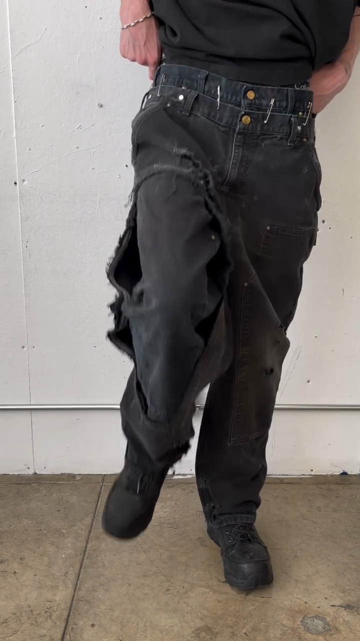 Distressed Double - Waist Black Denim Jeans