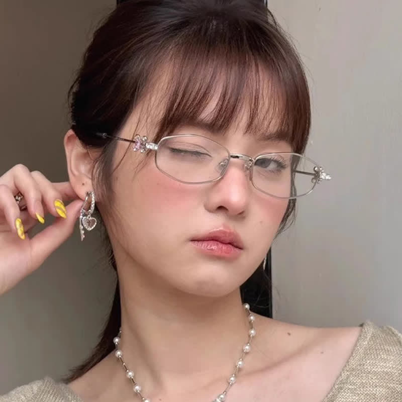 Spykay™ EG26713 Geometric Frame Rhinestone Decor Temples Anti-blue Light Glasses