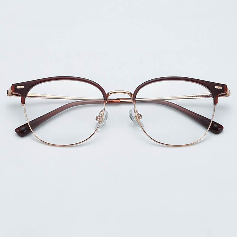 Spykay™ EG26737 Lightweight Round Titanium Frame Anti-blue Light Browline Glasses