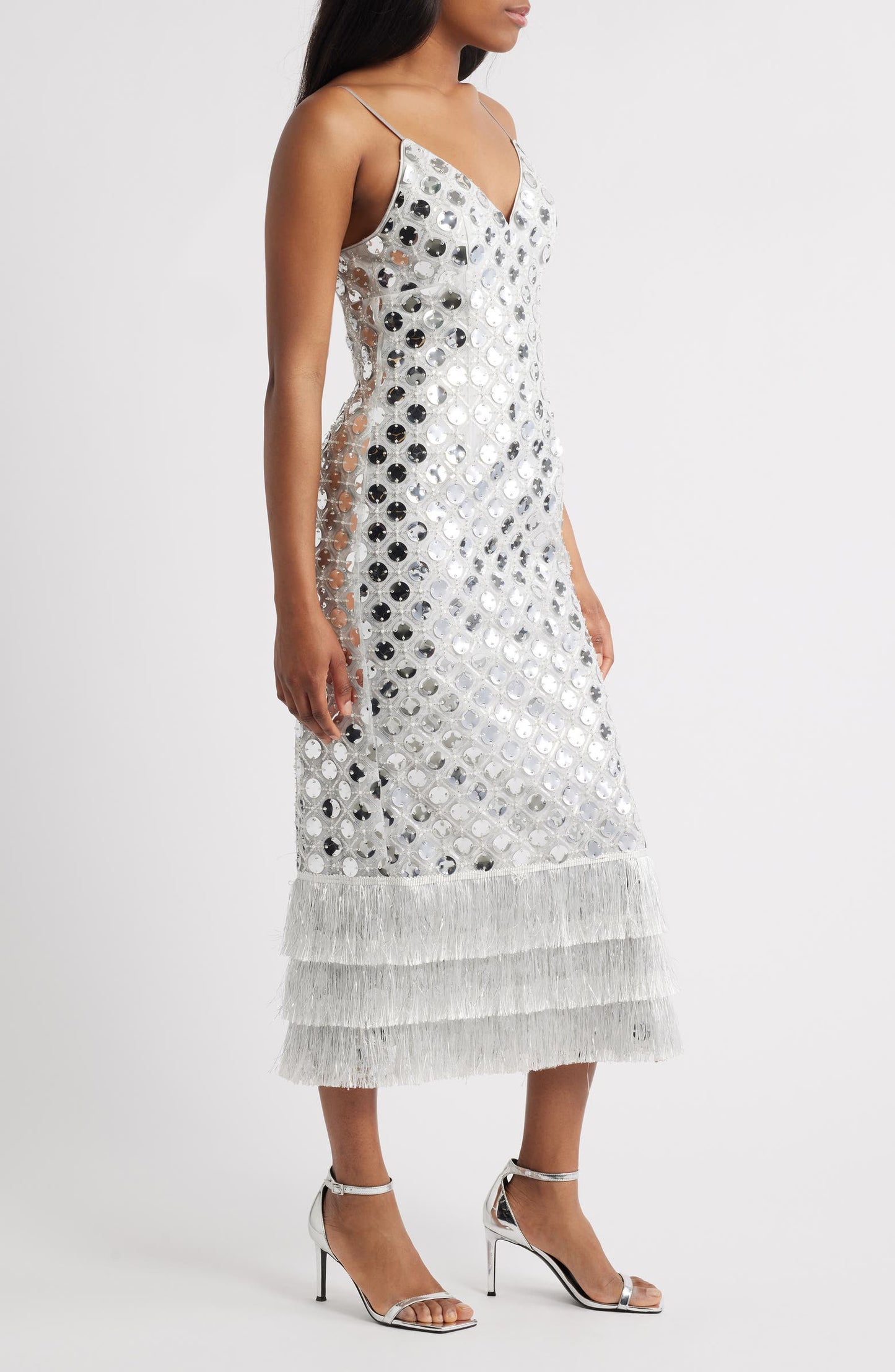 Sequin - Embellished Fringed Midi Dress