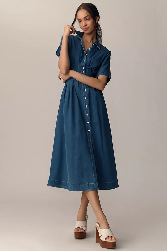 Blue Denim Midi Dress