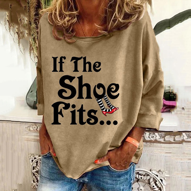 Women's Halloween Witch If The Shoe Fits Classic Ruby Red Shoes Pattern Print Long Sleeve T-Shirt