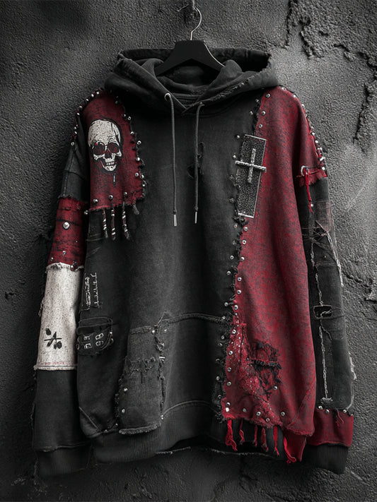 Dark Rock Skull Men's Patchwork Hoodie